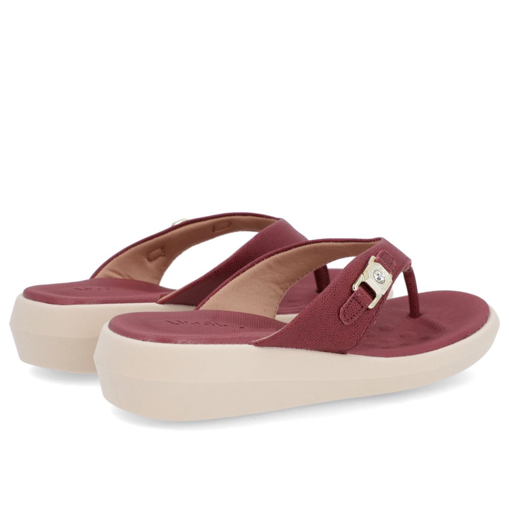 Chinelo Básico Couro Vermelho Enfeite Bordô 3