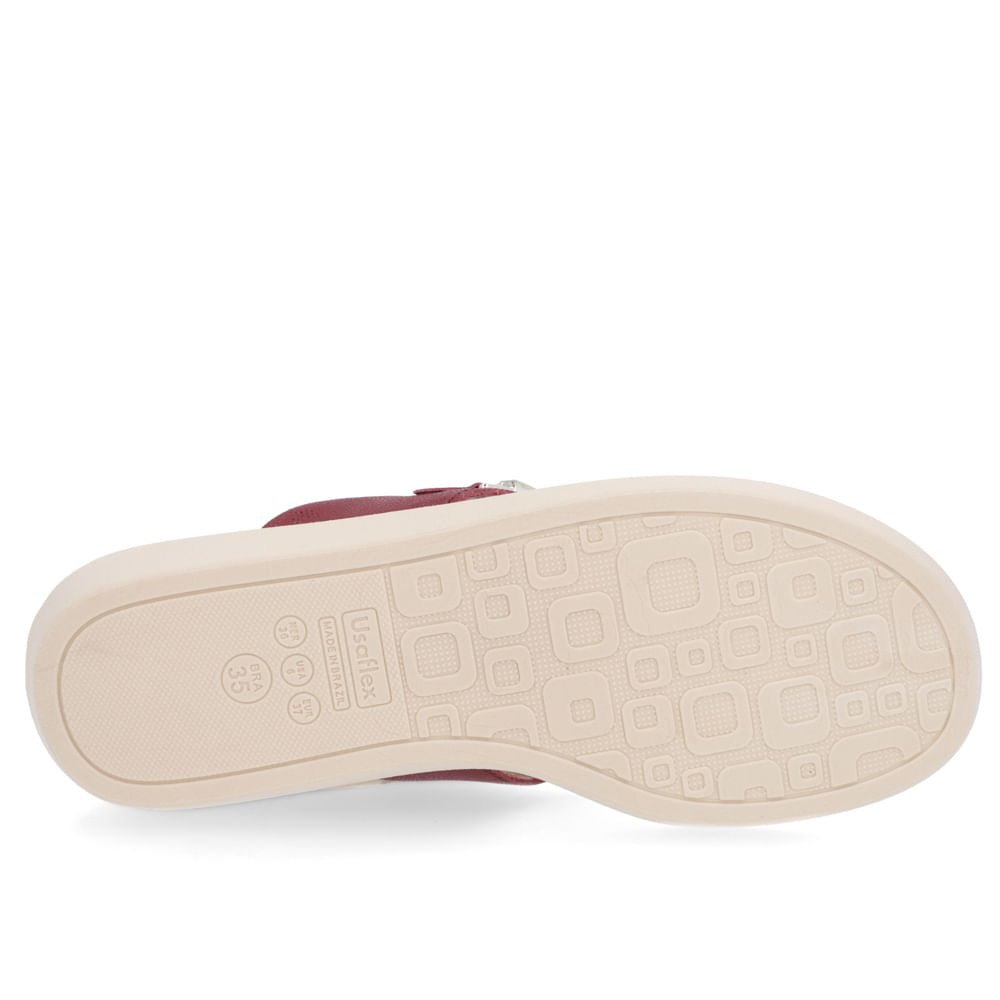 Chinelo Básico Couro Vermelho Enfeite Bordô 5