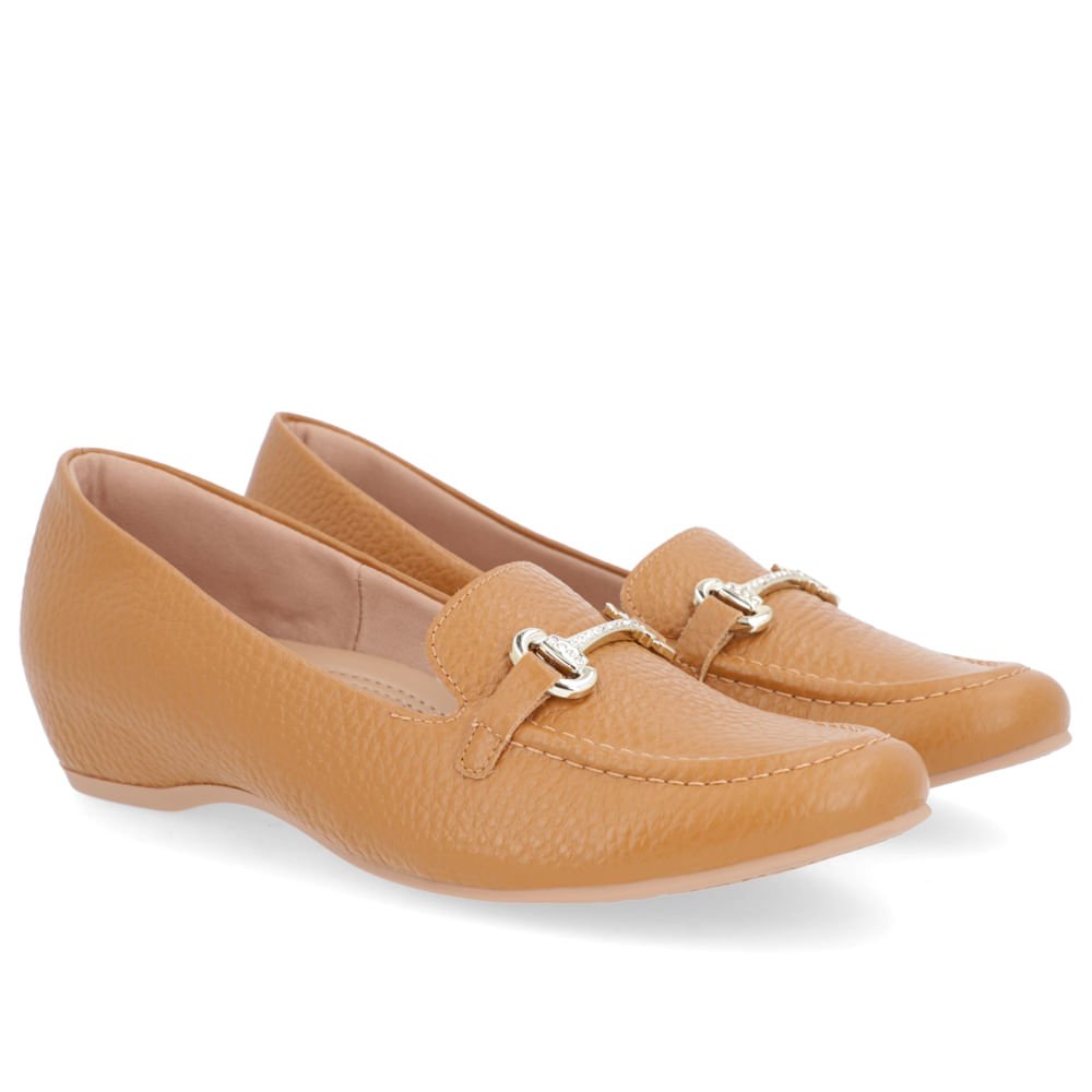 Loafer Marrom Couro Salto Embutido Bege 2