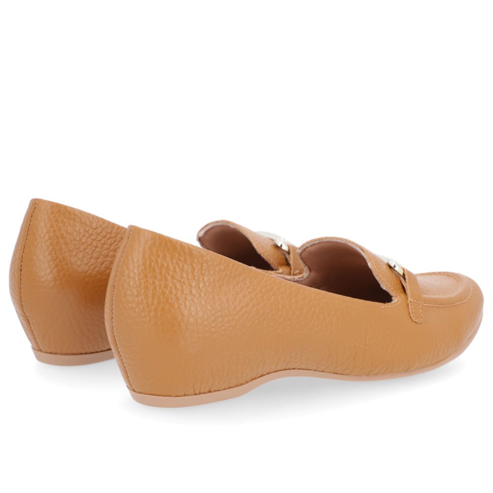 Loafer Marrom Couro Salto Embutido Bege 3