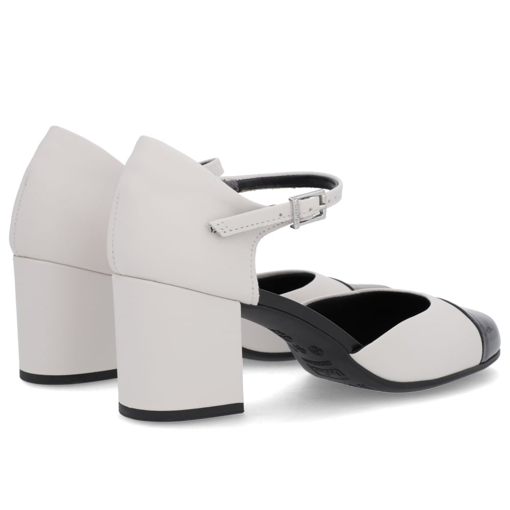 Scarpin Couro Preto Branco Salto Bloco Preto 3