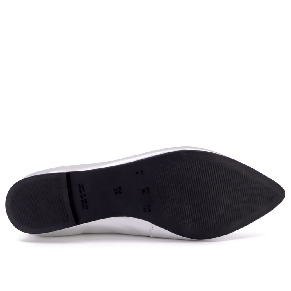 Sapatilha Metalizada Prata Couro Strass Prata 5