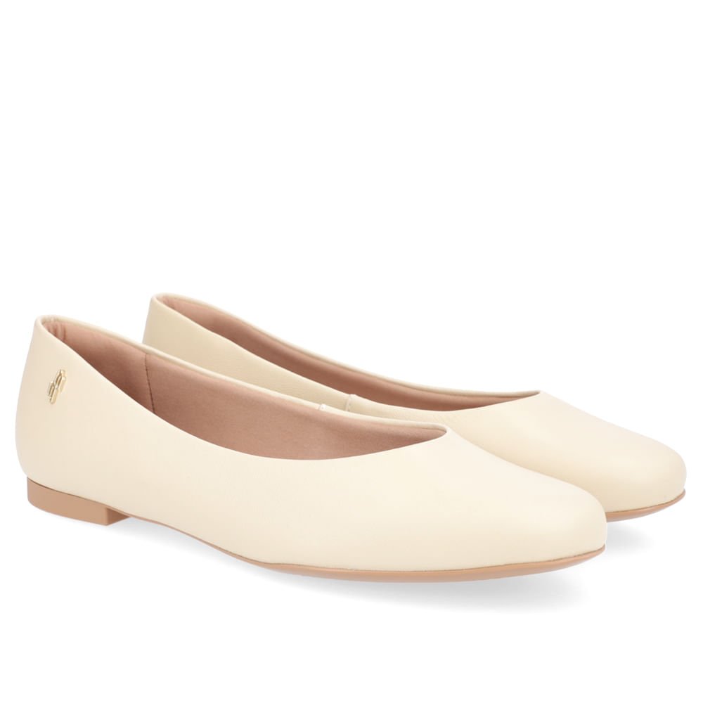 Sapatilha Bege Couro Bico Redondo Bege 2