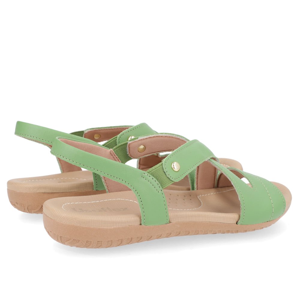 Sandália Rasteira Couro Verde Elástico Verde 3