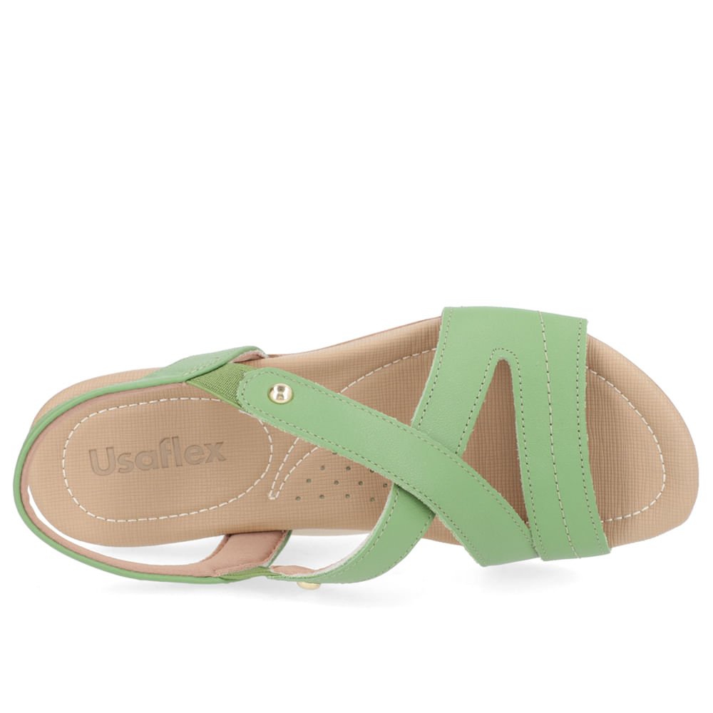 Sandália Rasteira Couro Verde Elástico Verde 4