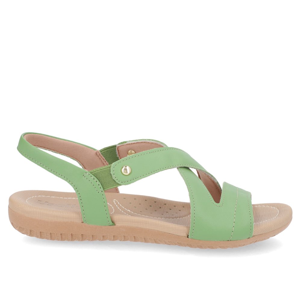 Sandália Rasteira Couro Verde Elástico Verde 1