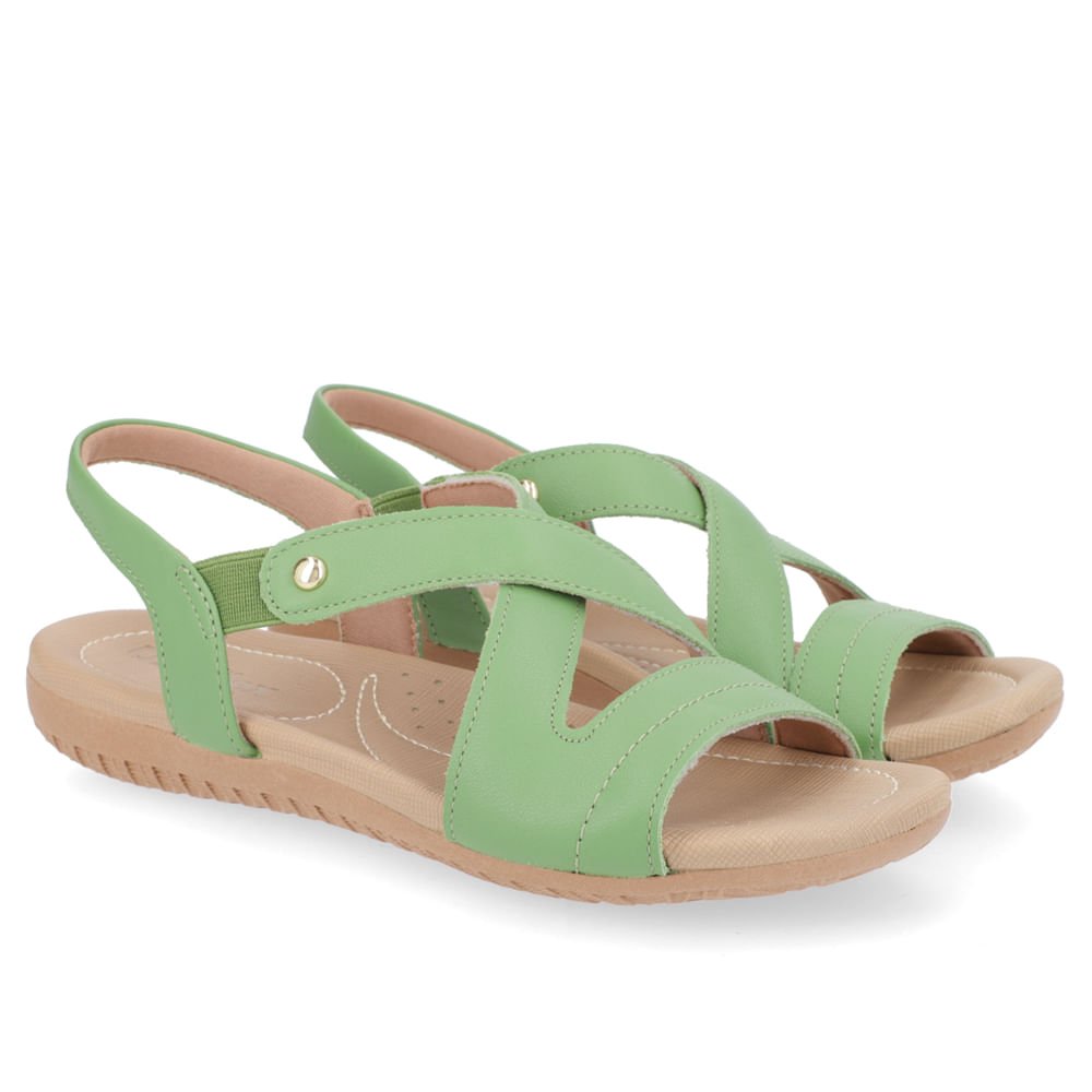 Sandália Rasteira Couro Verde Elástico Verde 2
