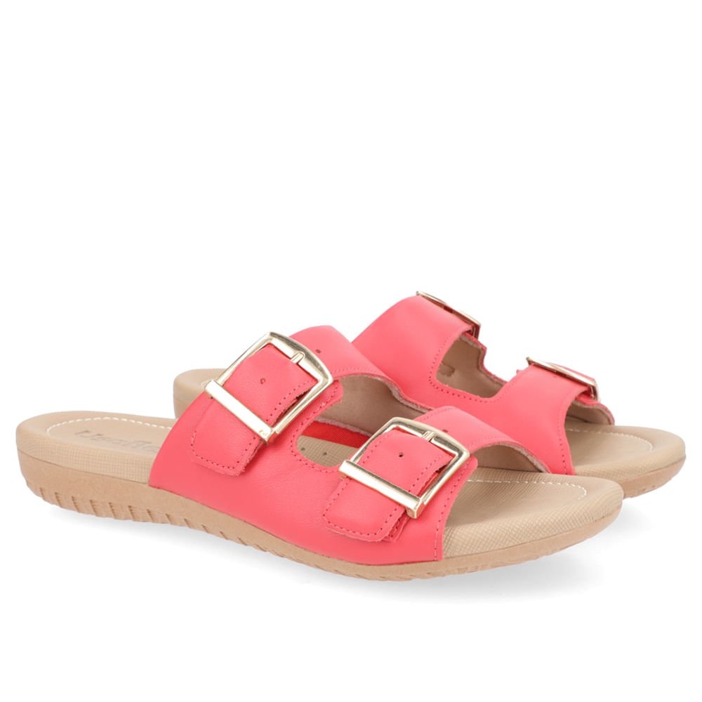 Tamanco Slide Vermelho Couro Detalhe Fivela Rosa 2