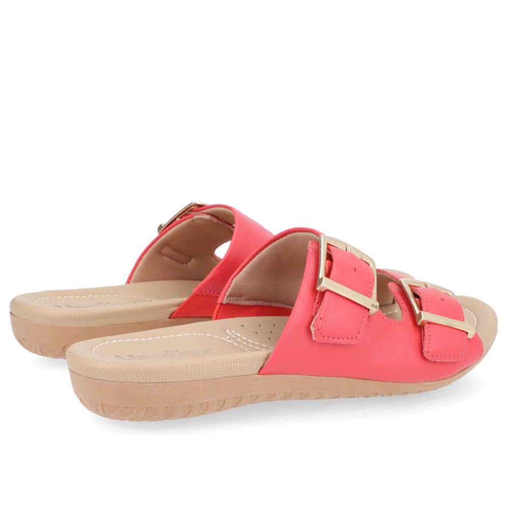 Tamanco Slide Vermelho Couro Detalhe Fivela Rosa 3