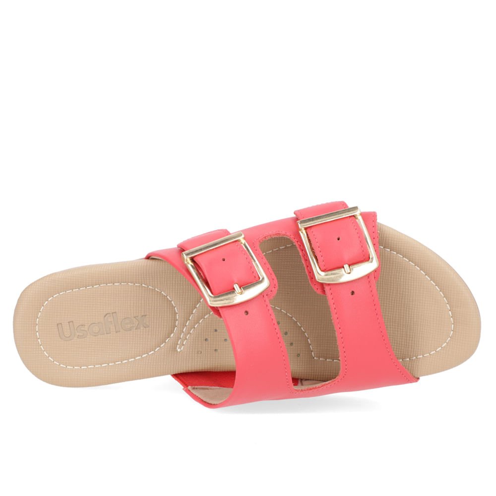 Tamanco Slide Vermelho Couro Detalhe Fivela Rosa 4