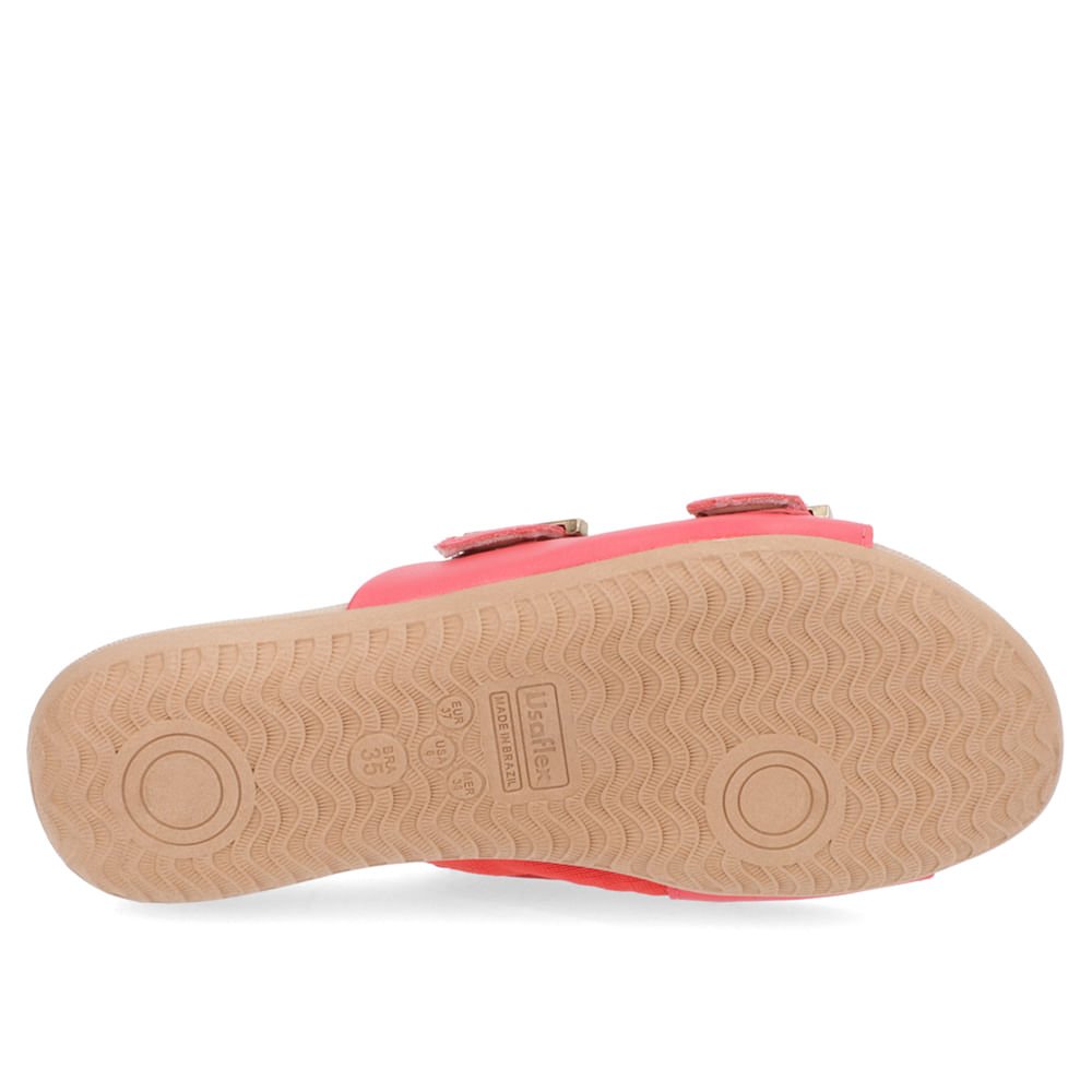 Tamanco Slide Vermelho Couro Detalhe Fivela Rosa 5