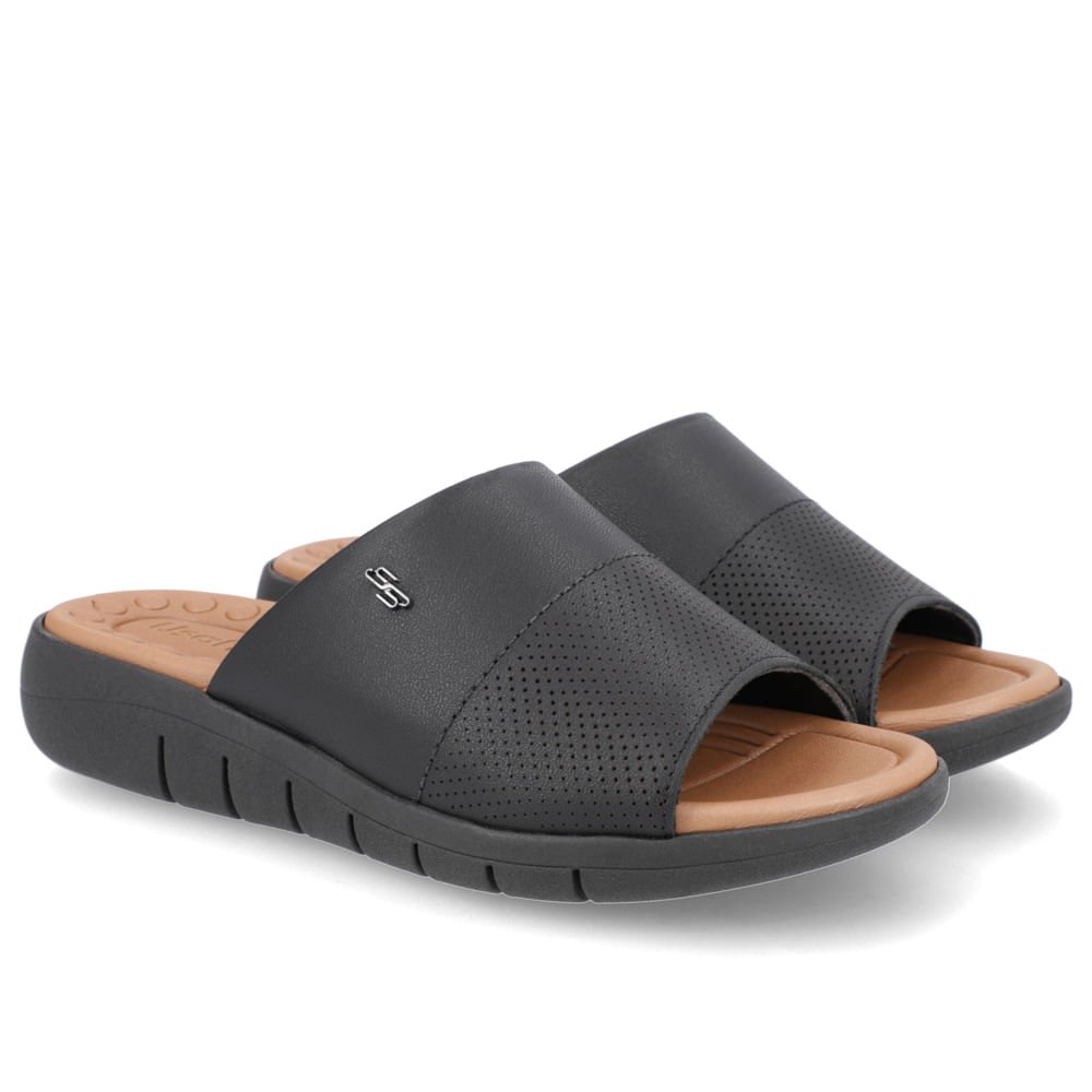 Tamanco Slide Preto Couro Plataforma Preto 2