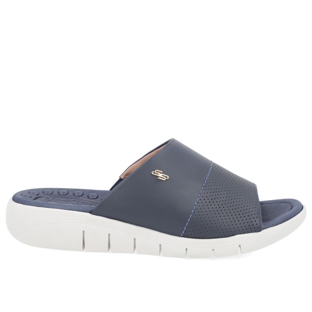 Tamanco Slide Azul Couro Plataforma