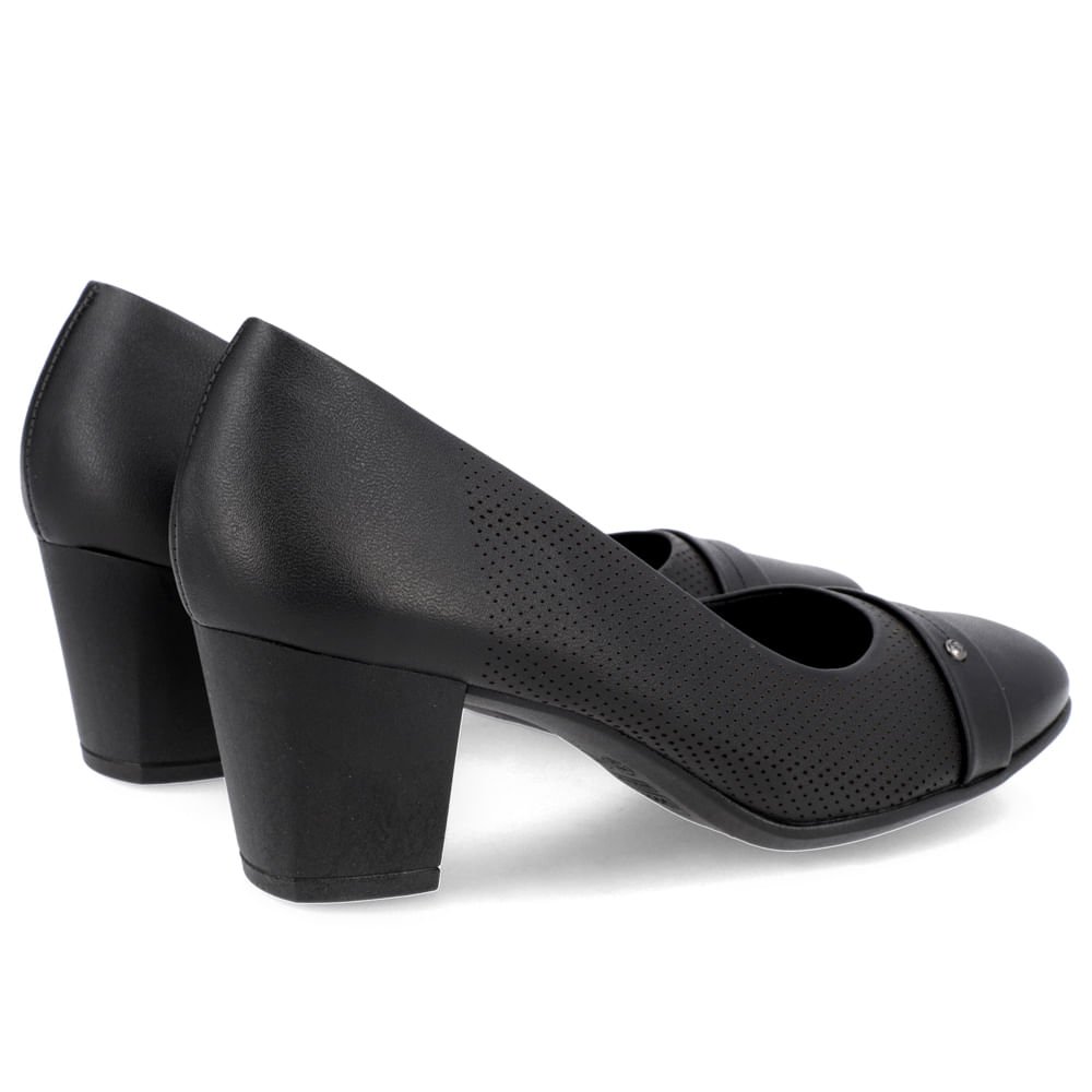 Scarpin Couro Preto Salto Bloco Médio Preto 3