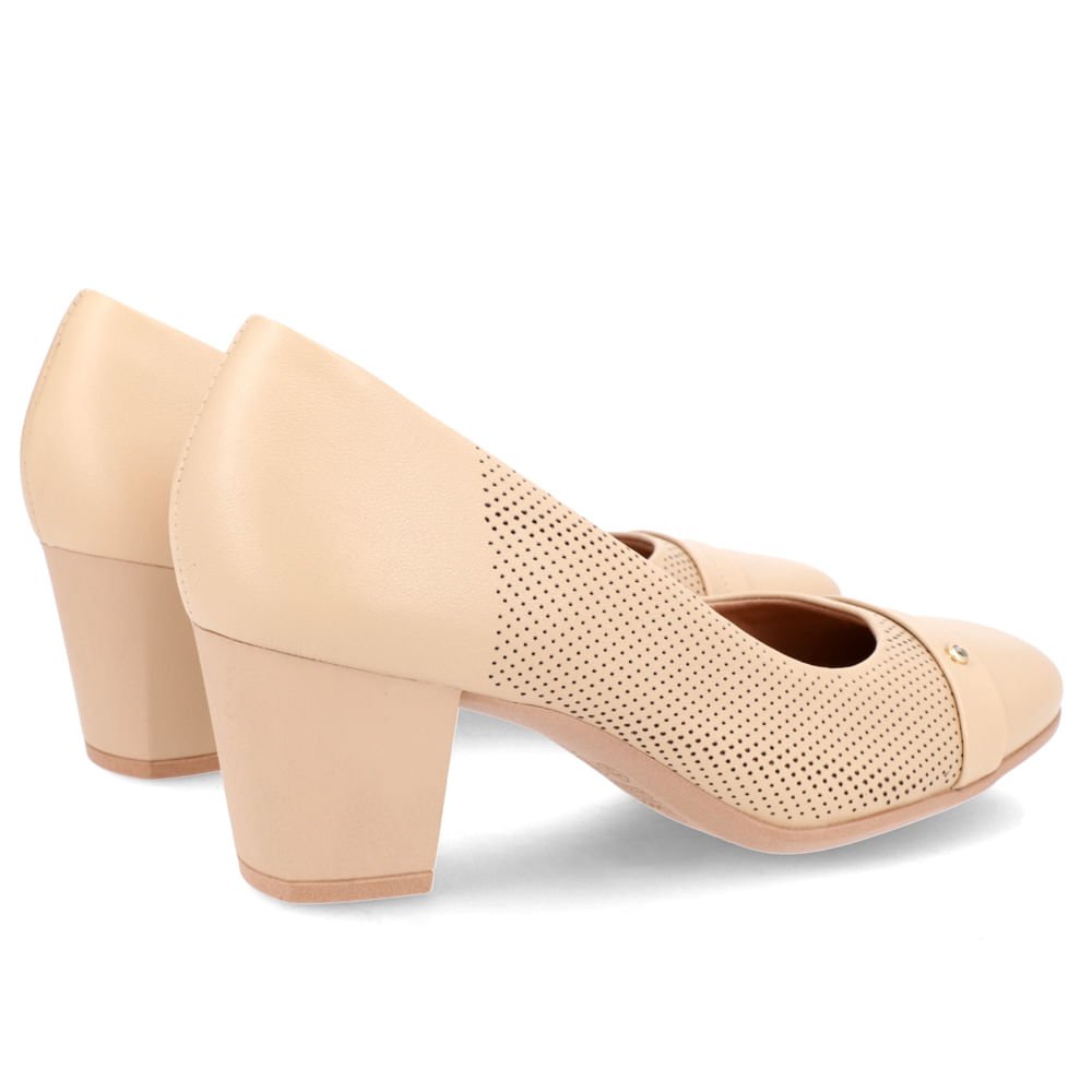 Scarpin Couro Bege Salto Bloco Médio Bege 3