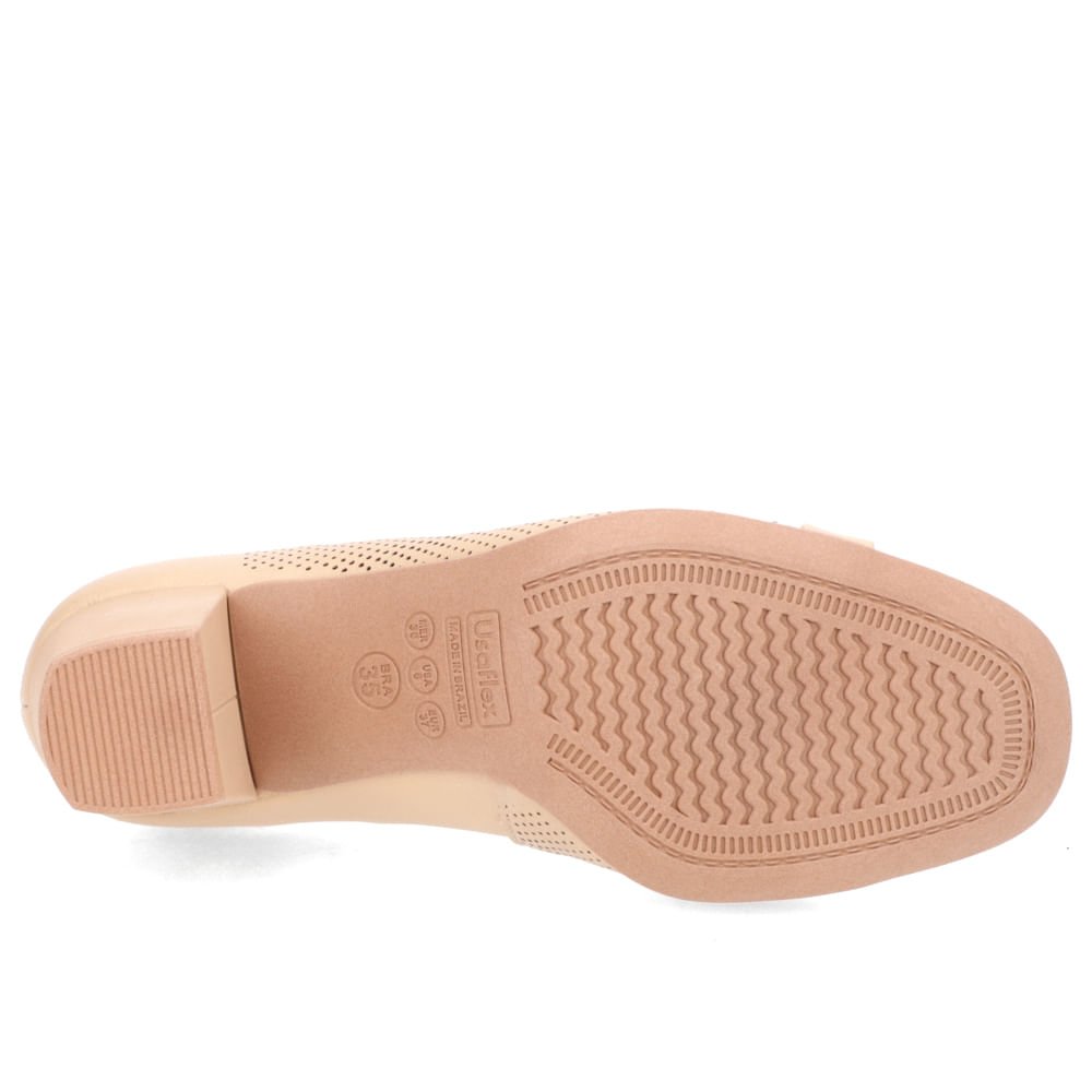 Scarpin Couro Bege Salto Bloco Médio Bege 5