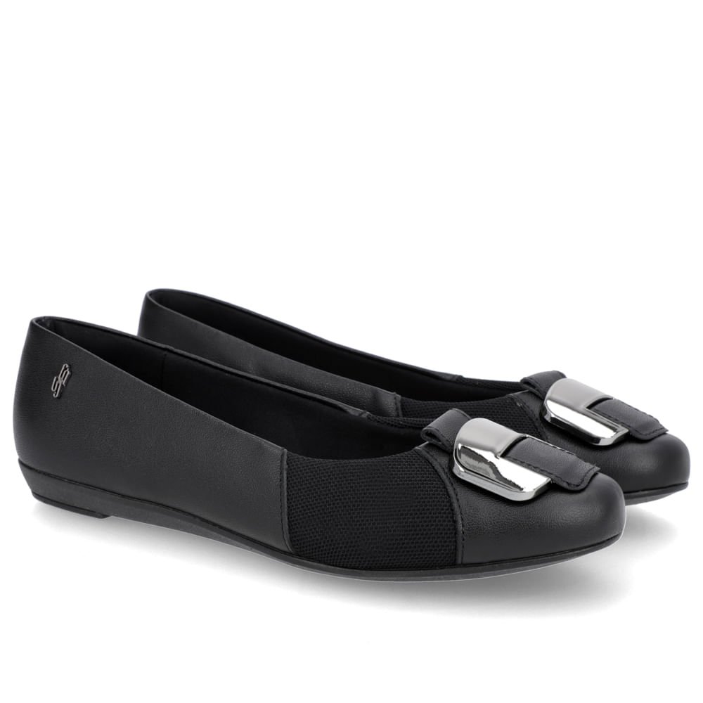 Sapatilha Preta Couro Enfeite Rasteira Preto 2