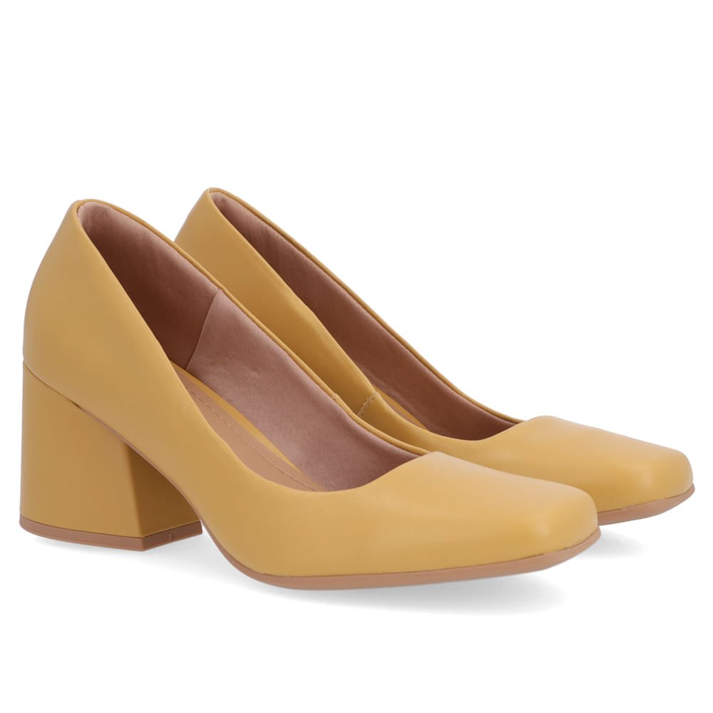Scarpin Couro Amarelo Salto Bloco Amarelo 2