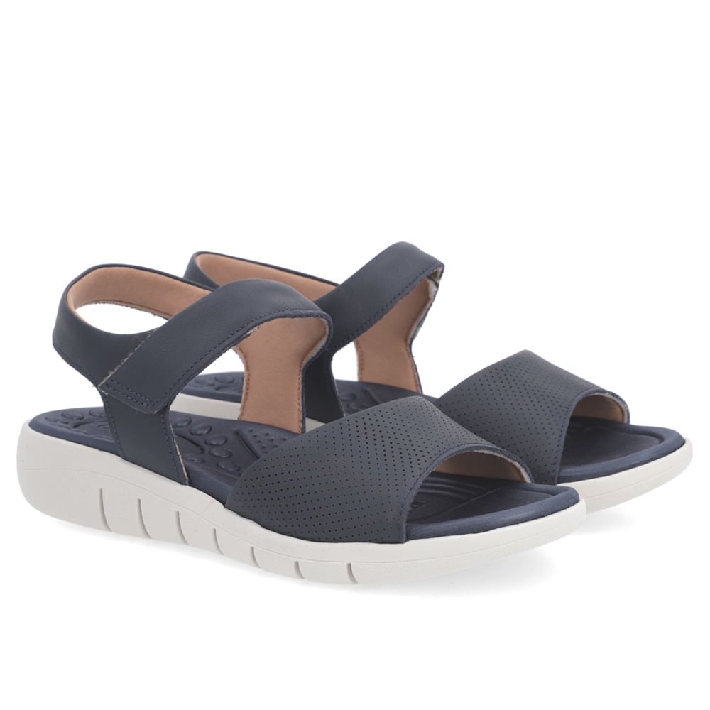 Sandália Plataforma Couro Azul Tira Larga Fecho-Flex Azul 5