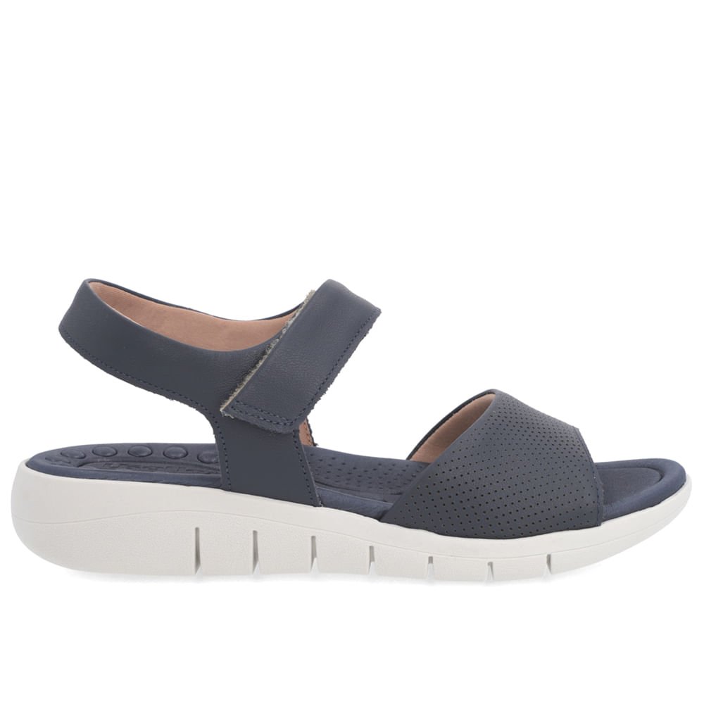 Sandália Plataforma Couro Azul Tira Larga Fecho-Flex Azul 1