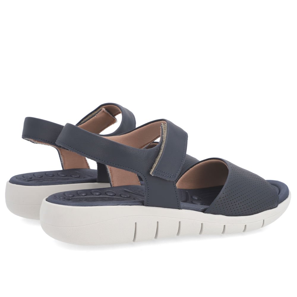 Sandália Plataforma Couro Azul Tira Larga Fecho-Flex Azul 3