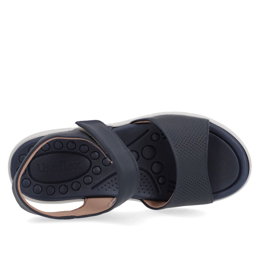 Sandália Plataforma Couro Azul Tira Larga Fecho-Flex Azul 4