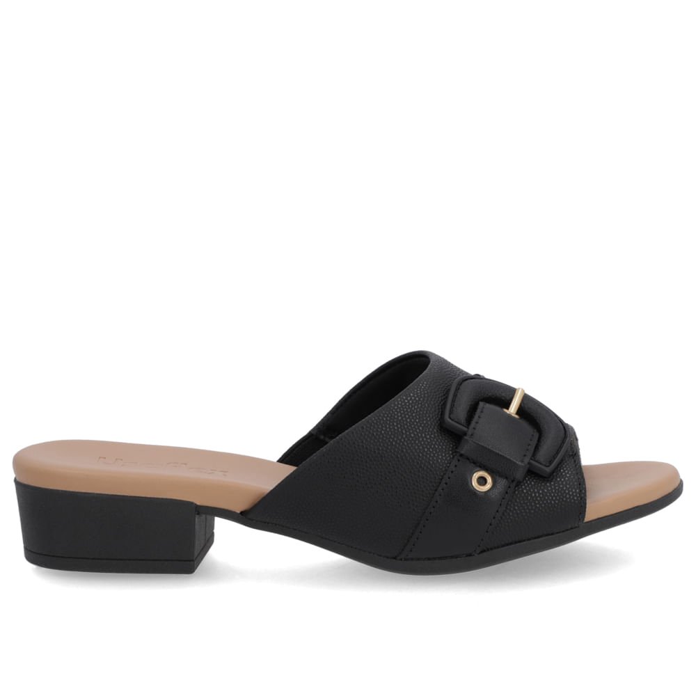 Tamanco Preto Couro Enfeite Fivela