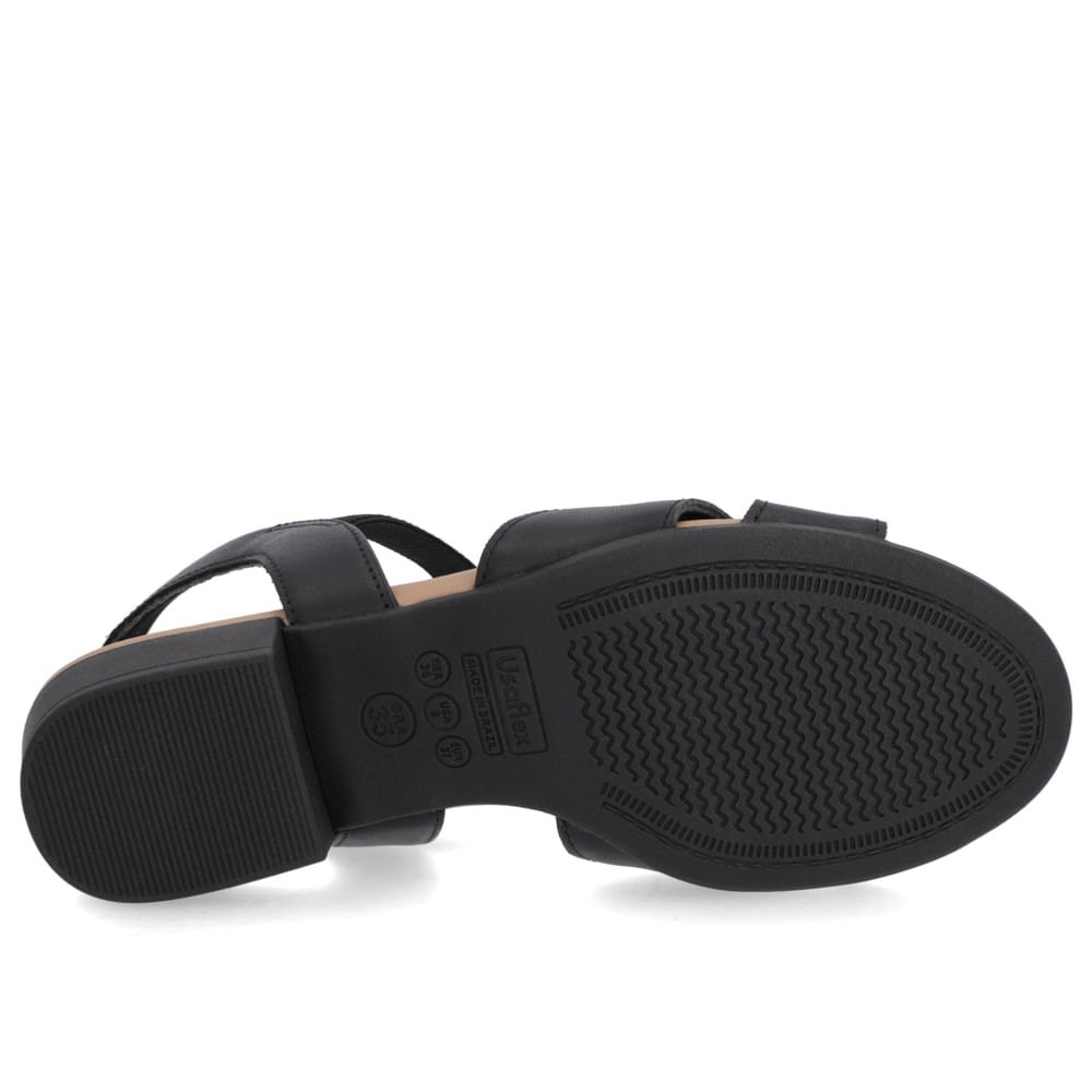 Sandália Salto Bloco Couro Preto Enfeite Preto 5