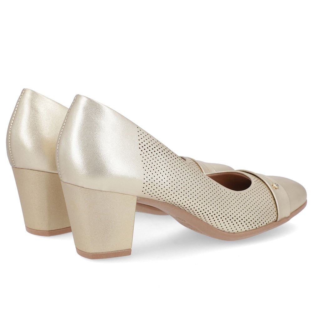 Scarpin Couro Dourado Salto Bloco Médio Dourado 3