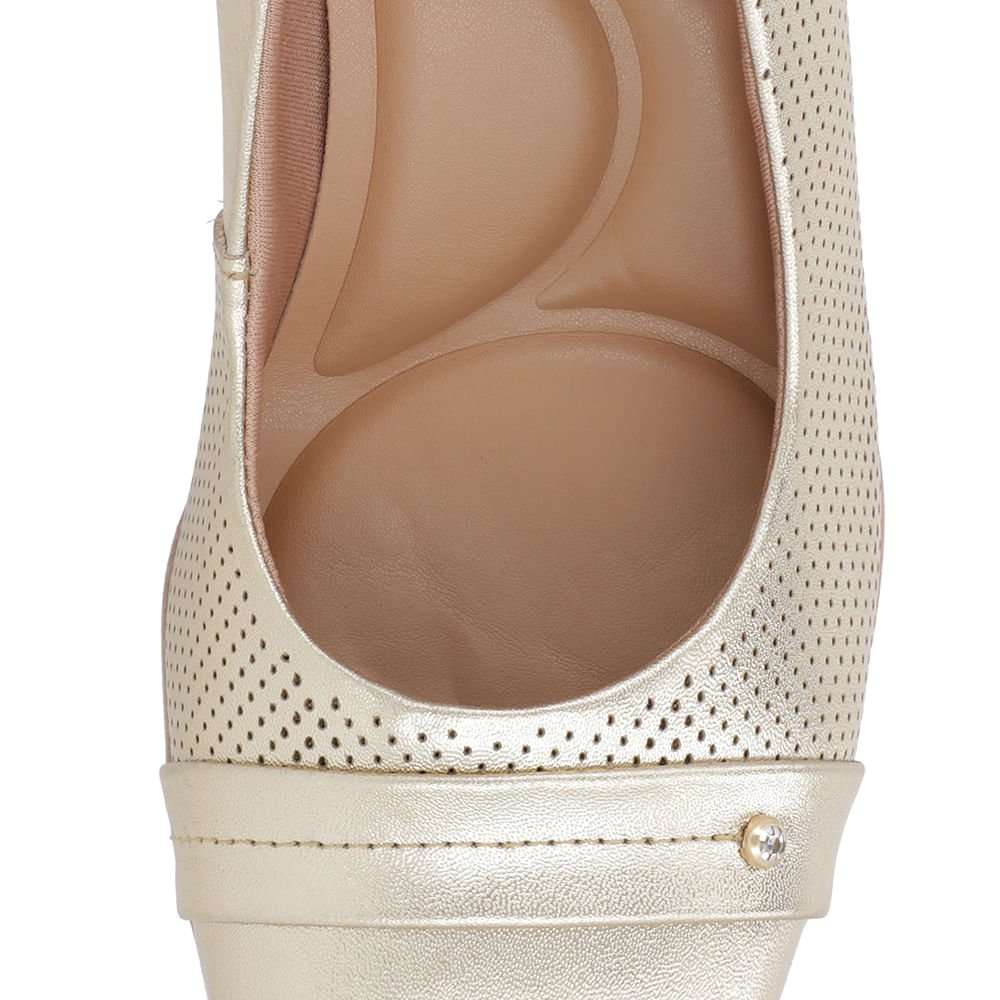 Scarpin Couro Dourado Salto Bloco Médio Dourado 4