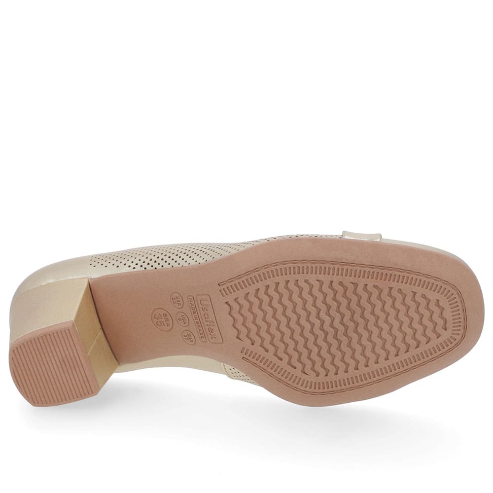 Scarpin Couro Dourado Salto Bloco Médio Dourado 5