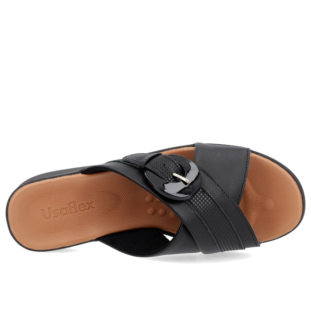 Tamanco Plataforma Couro Preto Enfeite Fivela Preto 4