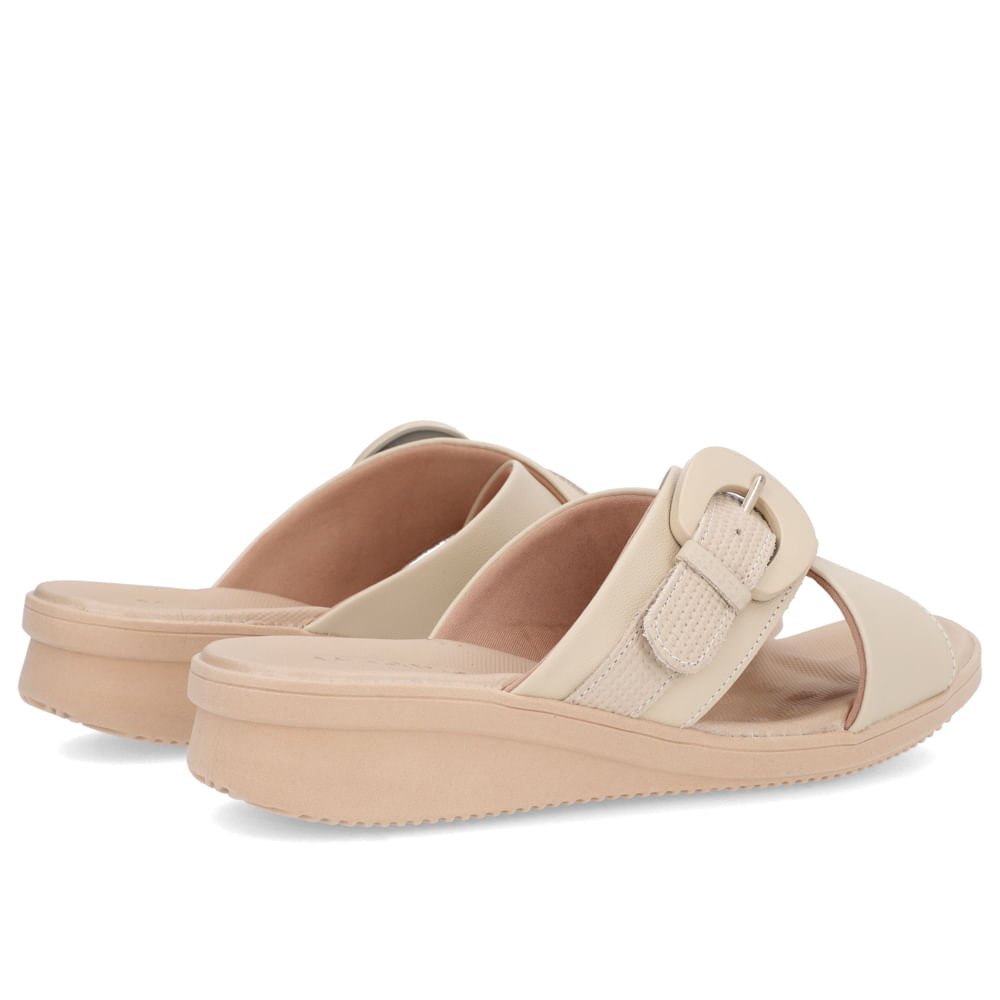 Tamanco Plataforma Couro Bege Enfeite Fivela Bege 3