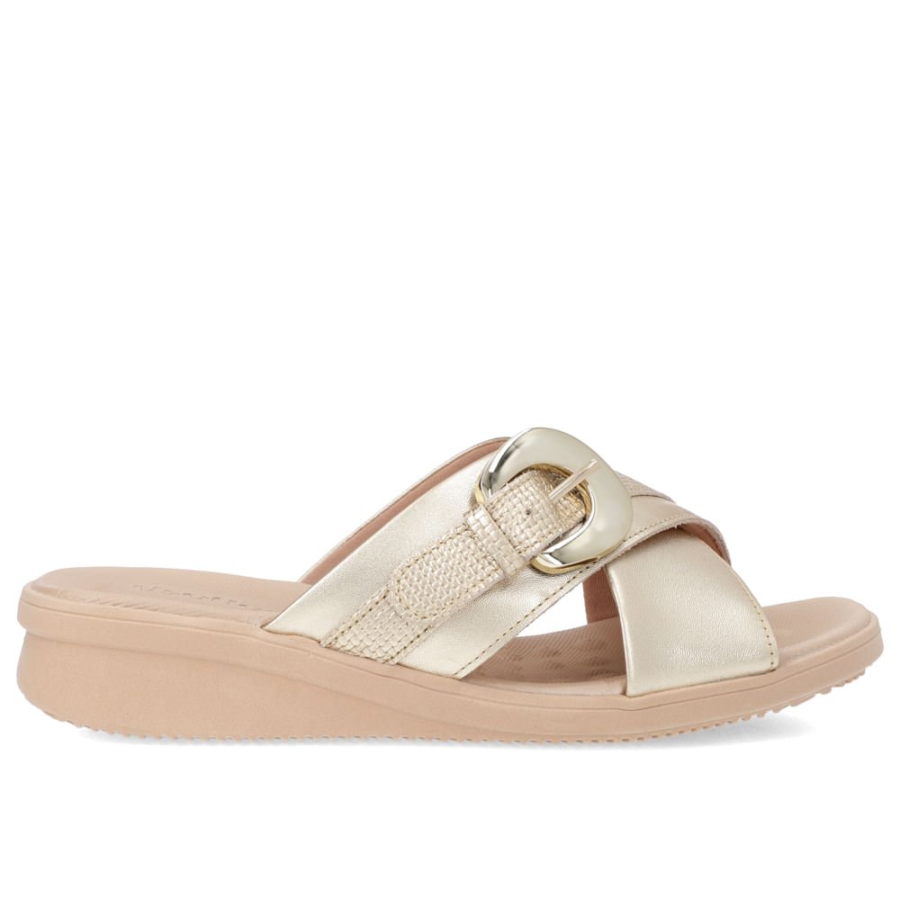 Tamanco Plataforma Couro Dourado Enfeite Fivela