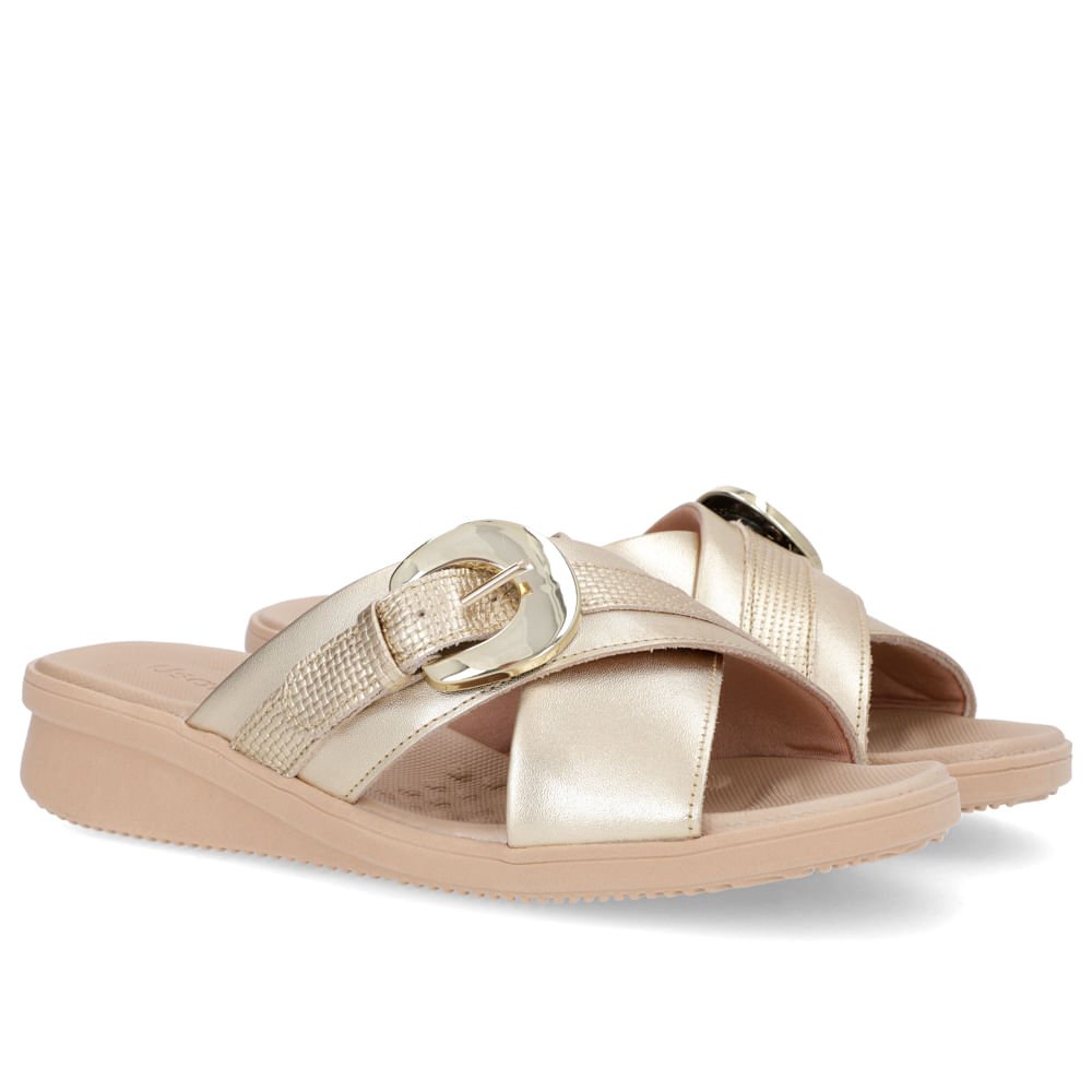 Tamanco Plataforma Couro Dourado Enfeite Fivela Dourado 2