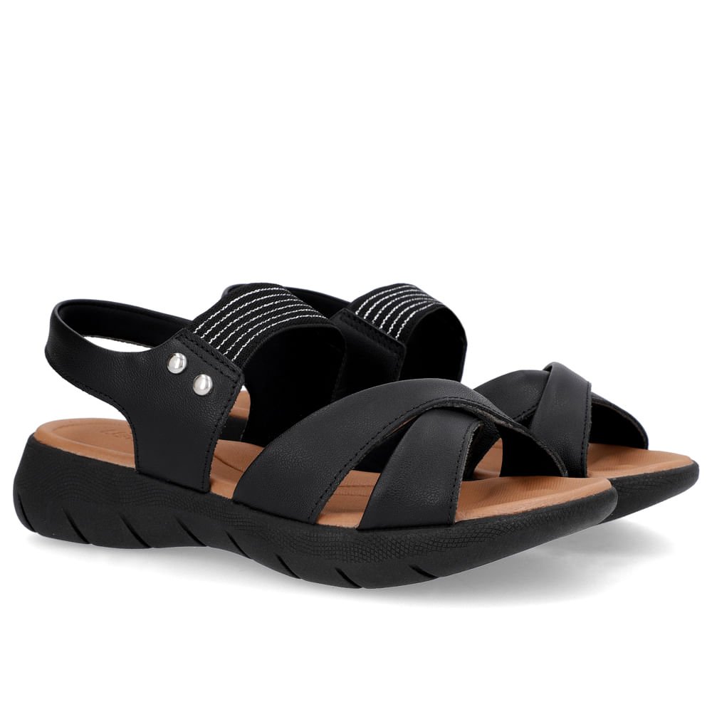 Sandália Plataforma Couro Preto Detalhe Metalizado Preto 2