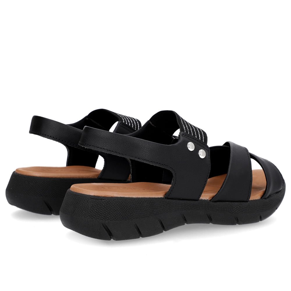 Sandália Plataforma Couro Preto Detalhe Metalizado Preto 3