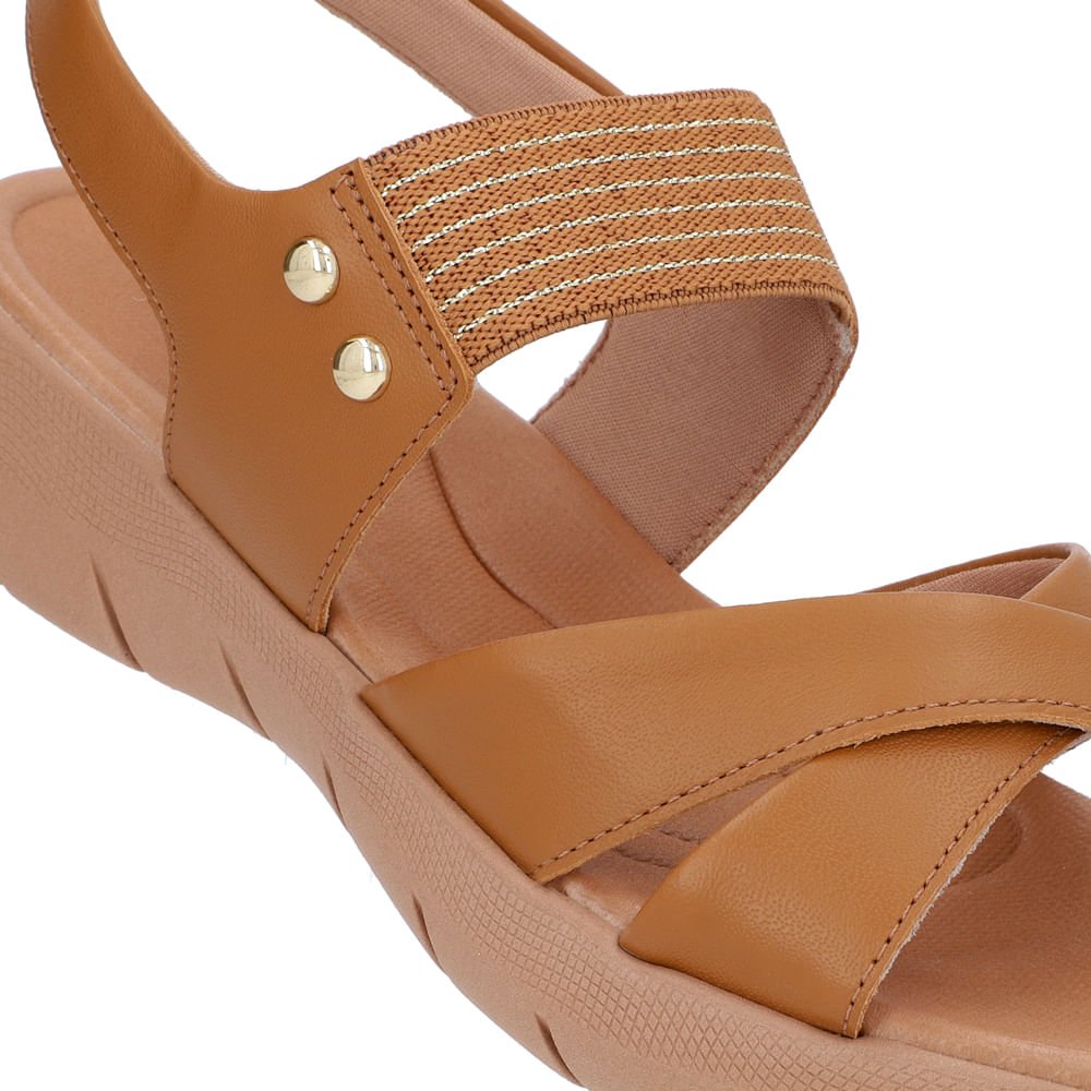 Sandália Plataforma Couro Marrom Detalhe Metalizado Marrom 4