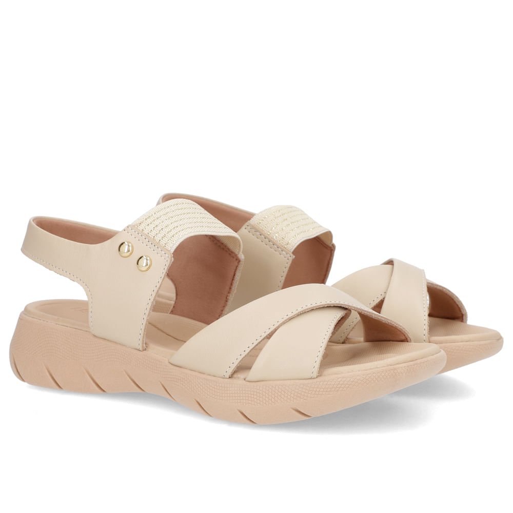 Sandália Plataforma Couro Bege Detalhe Metalizado Bege 2