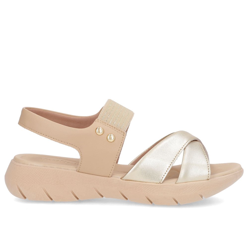 Sandália Plataforma Couro Dourado Detalhe Metalizado