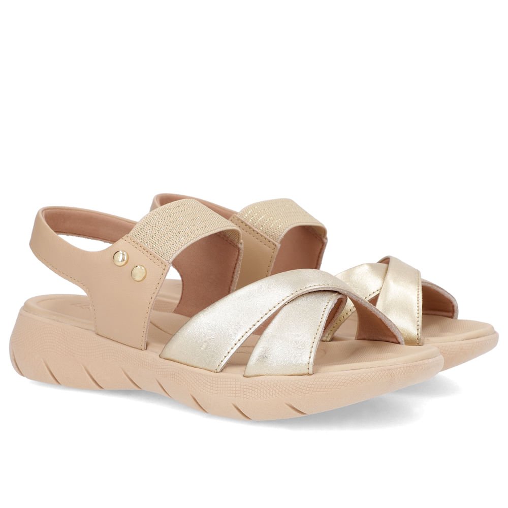 Sandália Plataforma Couro Dourado Detalhe Metalizado Dourado 2