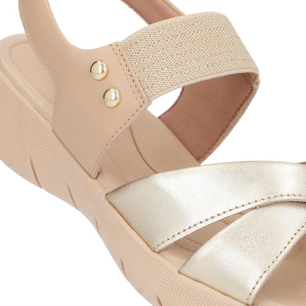 Sandália Plataforma Couro Dourado Detalhe Metalizado Dourado 4