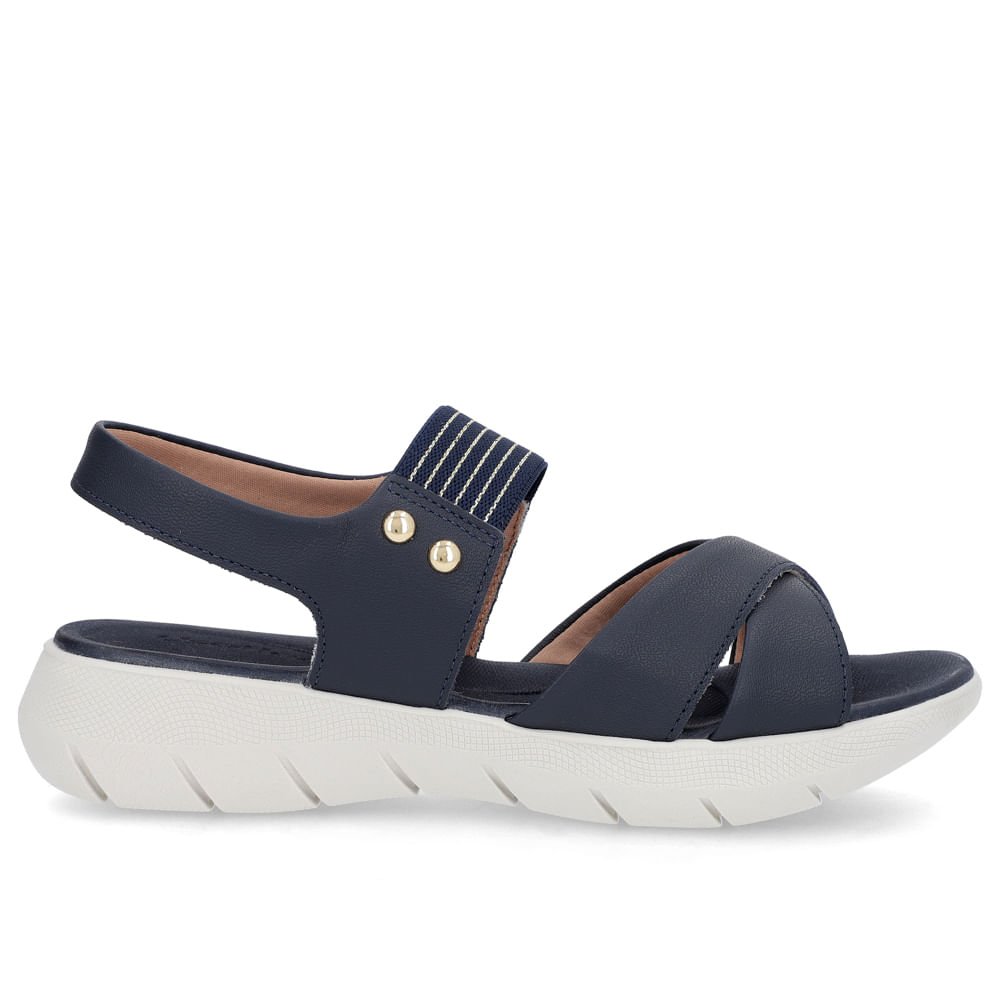 Sandália Plataforma Couro Azul Detalhe Metalizado