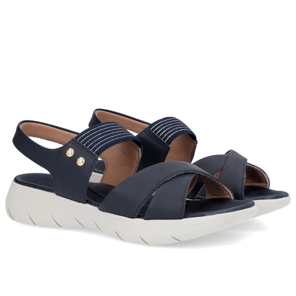 Sandália Plataforma Couro Azul Detalhe Metalizado Azul 2