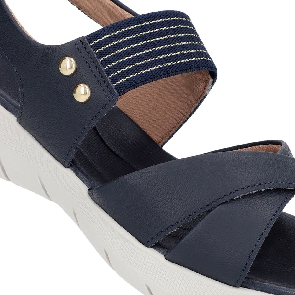 Sandália Plataforma Couro Azul Detalhe Metalizado Azul 4