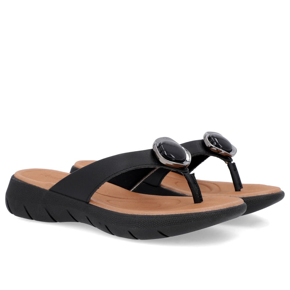 Chinelo Plataforma Couro Preto Detalhe Enfeite Preto 2