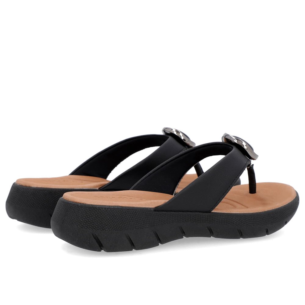 Chinelo Plataforma Couro Preto Detalhe Enfeite Preto 3