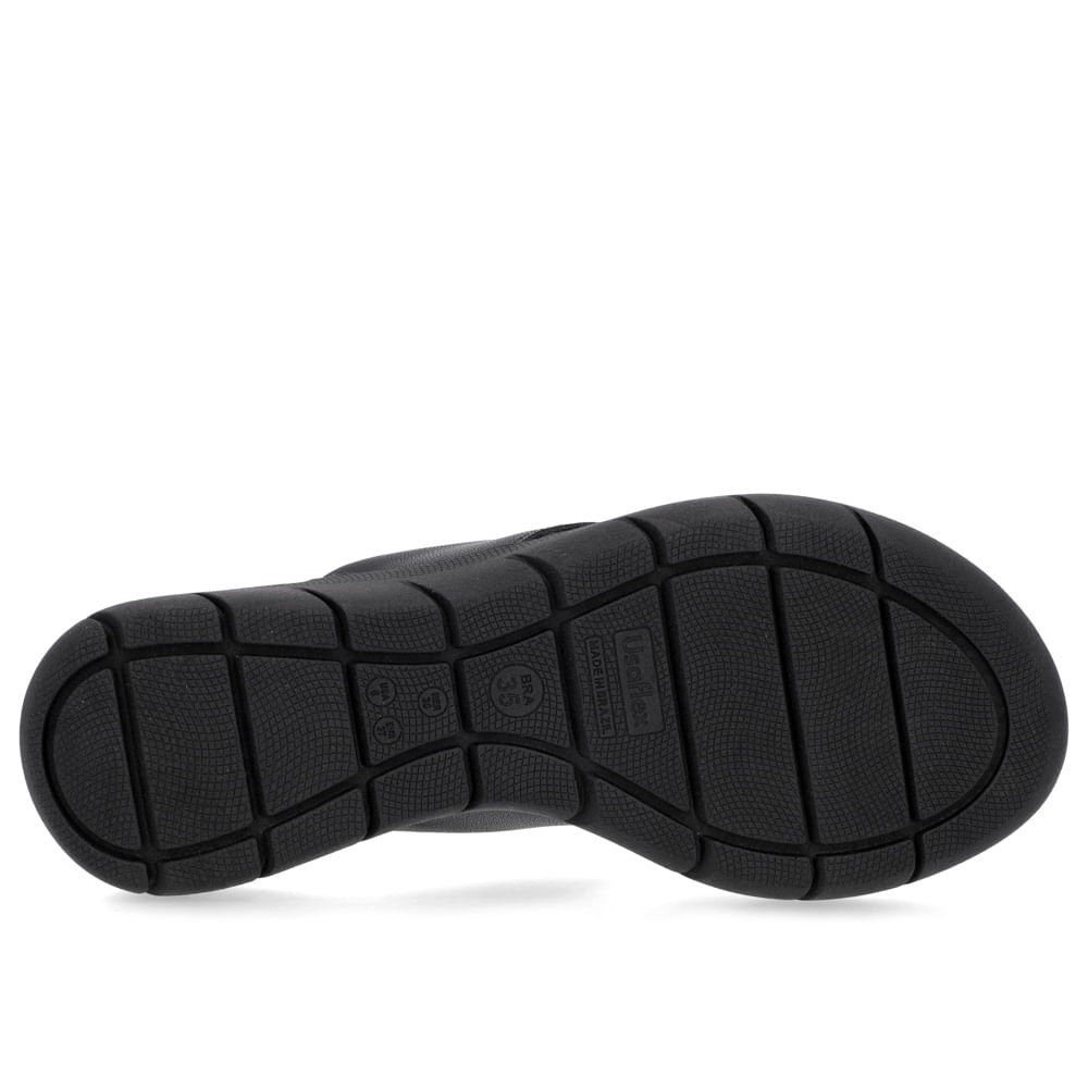 Chinelo Plataforma Couro Preto Detalhe Enfeite Preto 5