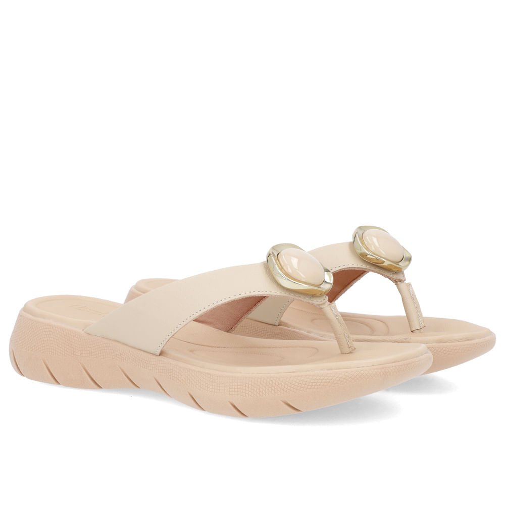 Chinelo Plataforma Couro Bege Detalhe Enfeite Bege 2