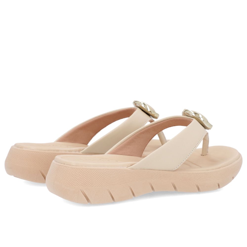 Chinelo Plataforma Couro Bege Detalhe Enfeite Bege 3